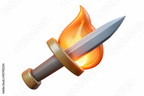 3D Sacred Fire and Sword concept as Abstract vector of a sword with a sacred fire burning around it isolated on a white background symbolizing purity and power in the Dussehra festival with a dynamic  photo