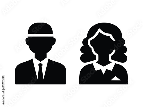 Business Professional Avatar Icons - Male and Female Silhouettes for Corporate Design.