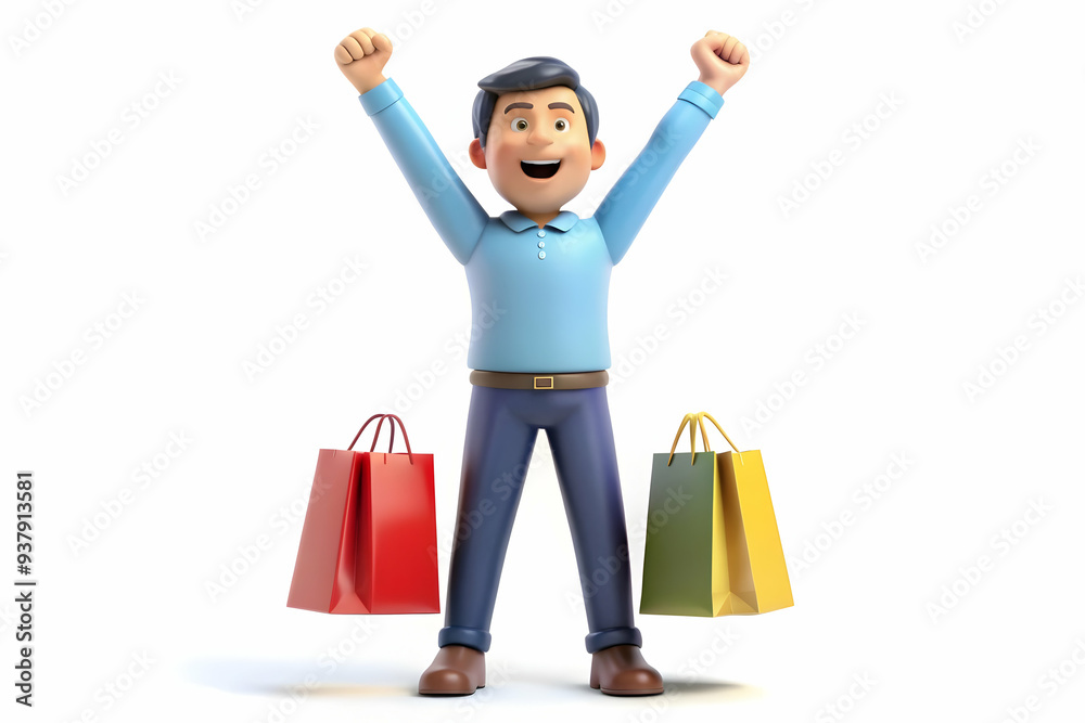 3D Shopper Celebrating After Purchase concept as Candid shot of a shopper cheering and raising their hands in victory after making a purchase during a Black Friday sale capturing the excitement and sa 3D Shopper Celebrating After Purchase concept as Candid shot of a shopper cheering and raising their hands in victory after making a purchase during a Black Friday sale capturing the excitement and sa