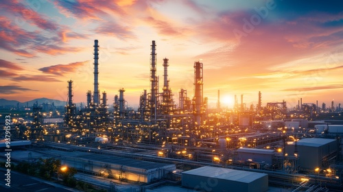 Industrial Zone: Oil Refinery at Sunset