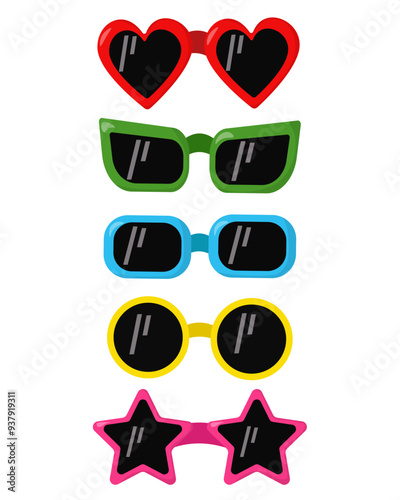 Set of sunglasses of different shapes and colors frames, an individual fashion accessory for summer