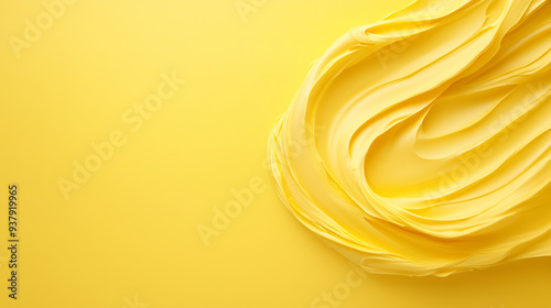 Soft yellow fabric draped on bright yellow background photo