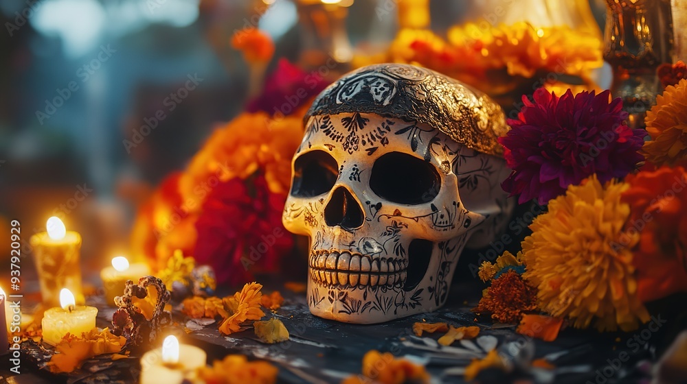 Day of the dead generates single guitar cartoon illustrations of skeletons and flowers,AI generated. Day of the dead generates single guitar cartoon illustrations of skeletons and flowers,AI generated.