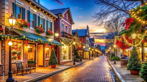 Wallpaper Mural Colorful decorations and twinkling lights adorn a charming small-town street lined with unique boutiques and cafes, evoking a sense of festive community spirit. Torontodigital.ca
