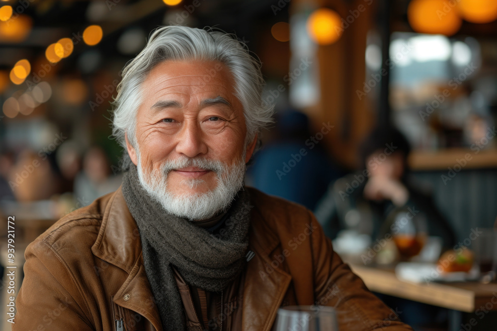 Happy elderly man enjoying coffee in a cozy cafe setting Happy elderly man enjoying coffee in a cozy cafe setting