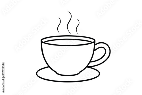 Hot tea on a tea cup line art vector illustration