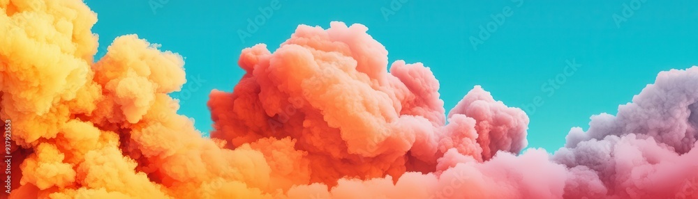 Vibrant, colorful clouds against a serene blue background create a stunning visual of natural beauty and wonder. Vibrant, colorful clouds against a serene blue background create a stunning visual of natural beauty and wonder.