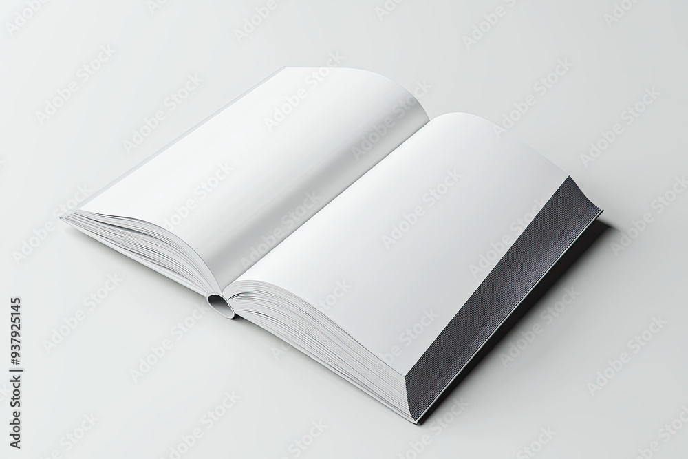 A blank white page of an open book on a light grey marble background, flat lay, high-resolution photography,. Created with Ai A blank white page of an open book on a light grey marble background, flat lay, high-resolution photography,. Created with Ai
