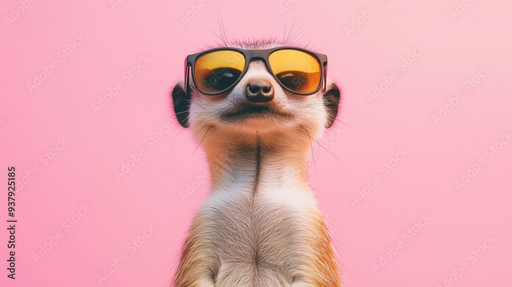 A Quirky Meerkat in Sunglasses against a Vibrant Pink Backdrop A Quirky Meerkat in Sunglasses against a Vibrant Pink Backdrop