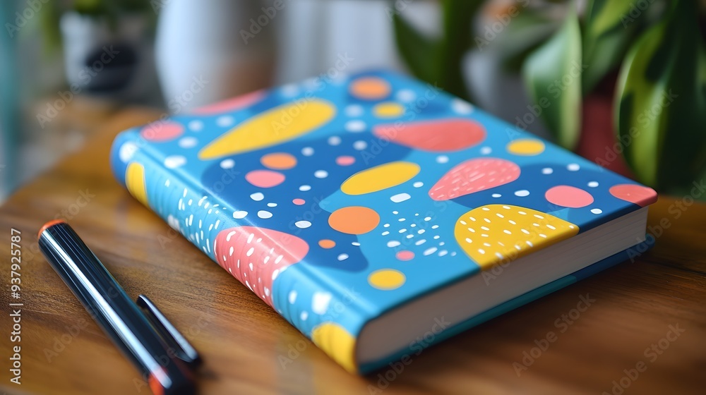 Fototapeta premium Colorful Notebook on Wooden Desk with Pen.