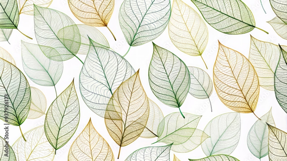 Obraz premium Delicate hand-drawn illustration of interconnected leaves in various sizes and shades, forming a whimsical outline on a clean white background with subtle texture.