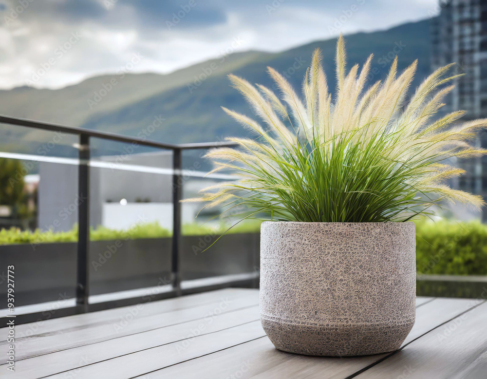 Obraz premium Trawa ozdobna w donicy na tarasie 