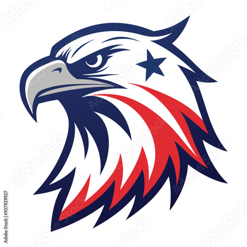 Bold vector illustration of a stylized eagle with U.S. flag colors, perfect for patriotic themes.