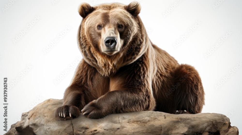 Obraz premium Brown grizzly bear on a rock on a transparent background 