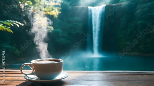 Morning Coffee with a Waterfall View.