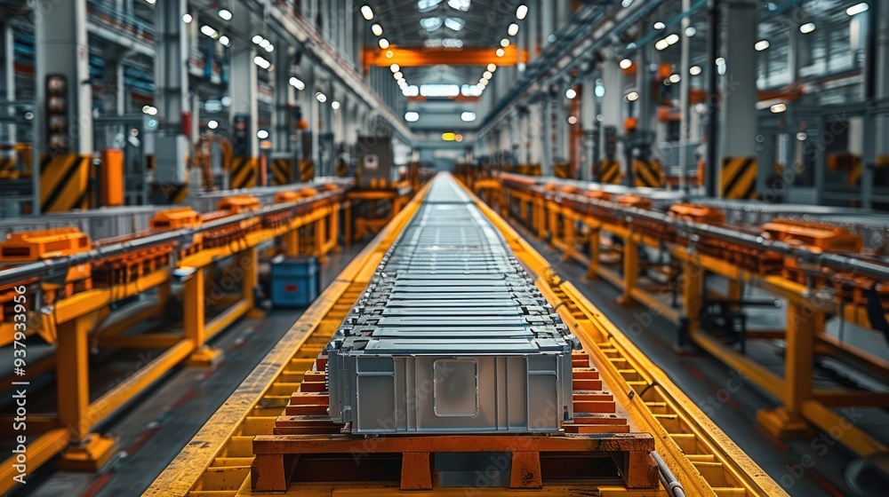 In the battery factory, pieces of automobile batteries came out of the assembly line. Generative AI. In the battery factory, pieces of automobile batteries came out of the assembly line. Generative AI.