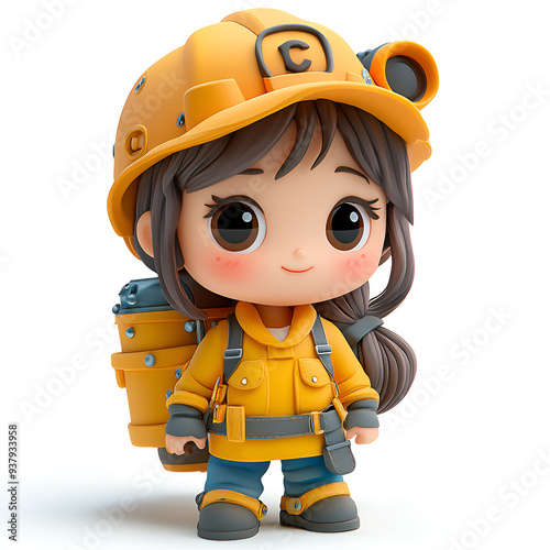 Cute Cartoon Girl in Construction Worker Outfit, Perfect for Kids' Illustration or Children's Book