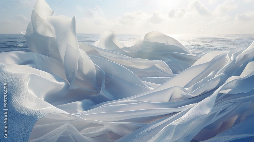 Obraz premium White Fabric Flowing Over the Ocean - Abstract Photography