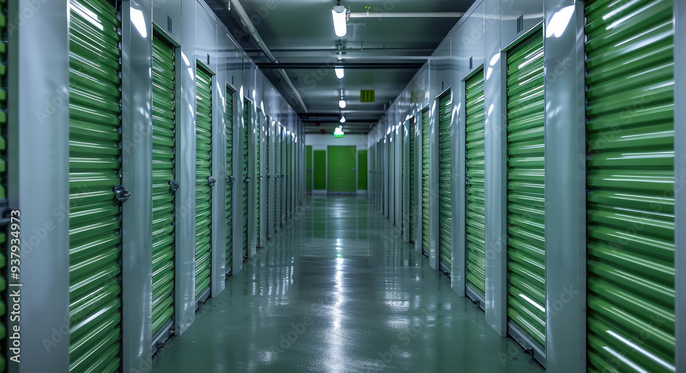 Fototapeta premium Green self storage cabinet. Generative AI.