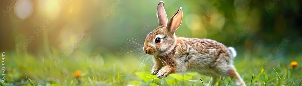 Adorable Bunny Hopping Joyfully Through a Lush Green Field on a White Background Adorable Bunny Hopping Joyfully Through a Lush Green Field on a White Background