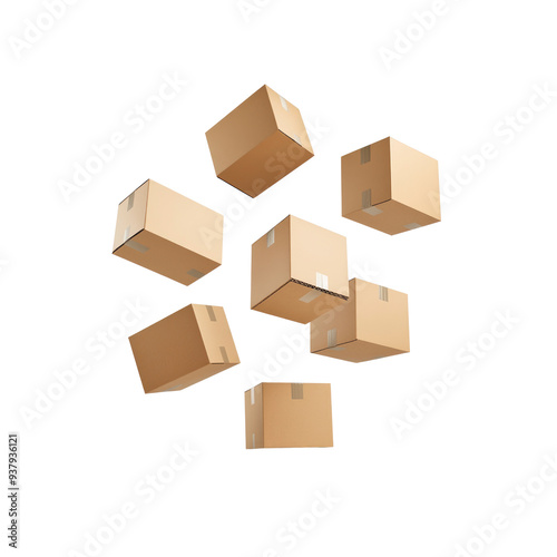Multiple Cardboard Boxes Falling
