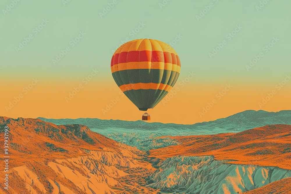 Fototapeta premium Hot air balloon over orange desert landscape