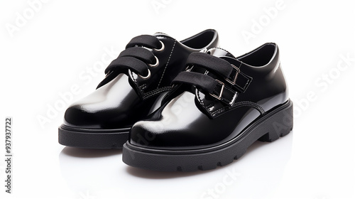 Black Girl Student Shoes Isolated on White Background