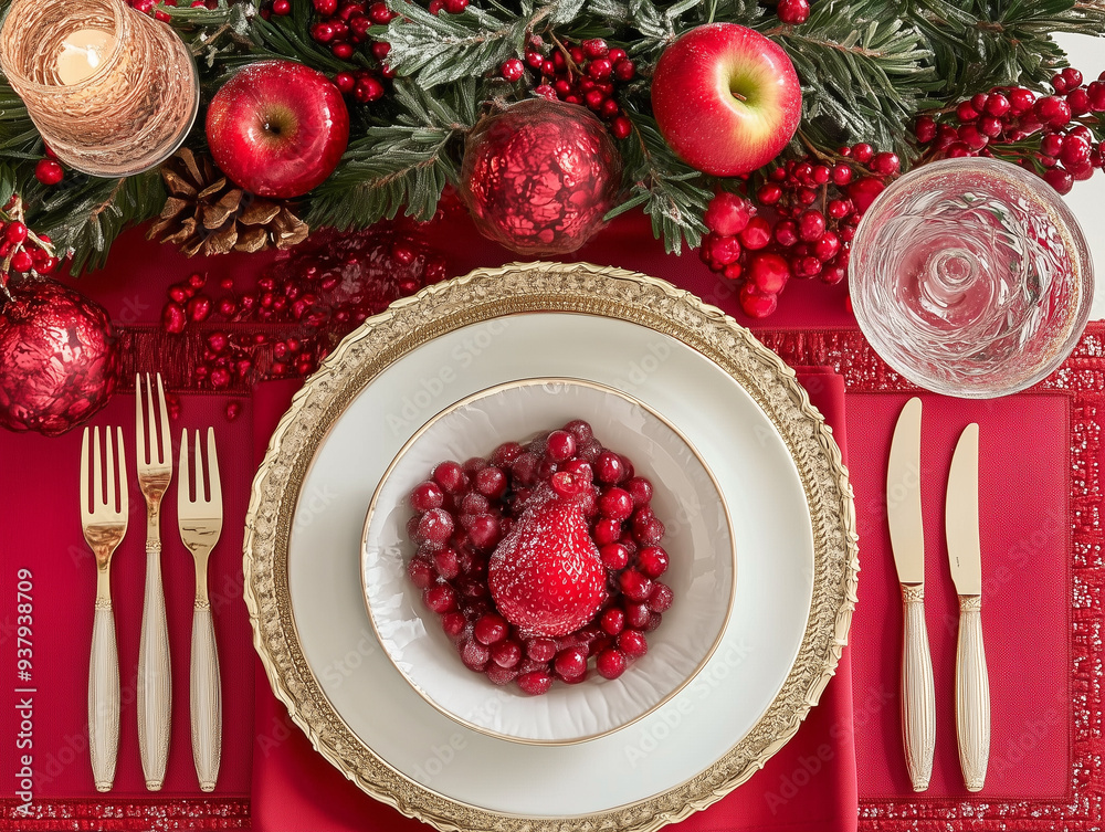 A table setting with a white plate and a red tablecloth A table setting with a white plate and a red tablecloth
