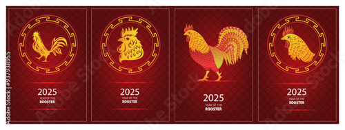 Happy New Year 2025 typography Chinese New Year 2026 Banner with Rooster illustration