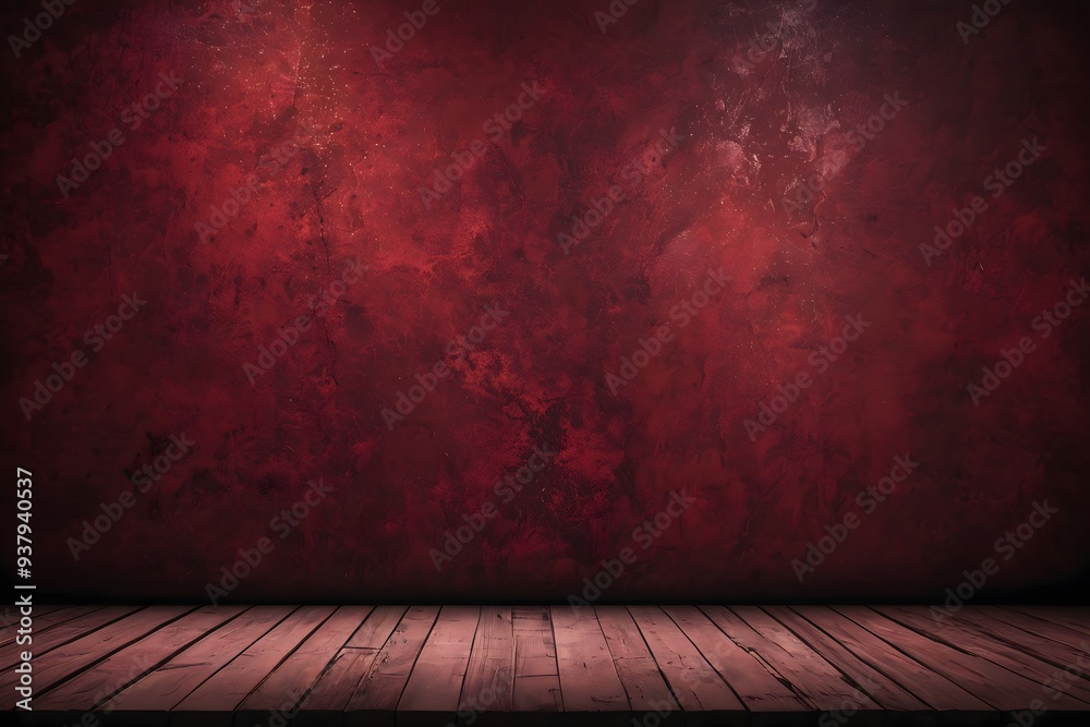 Old room with wooden floor against a red grunge background. Vintage interior with aged texture and empty space. Old room with wooden floor against a red grunge background. Vintage interior with aged texture and empty space.