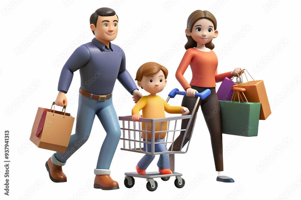 Flat Family Shopping Together concept as Candid shot of a family with kids in a shopping cart moving through a store filled with Black Friday deals capturing the family oriented side of the shopping e Flat Family Shopping Together concept as Candid shot of a family with kids in a shopping cart moving through a store filled with Black Friday deals capturing the family oriented side of the shopping e