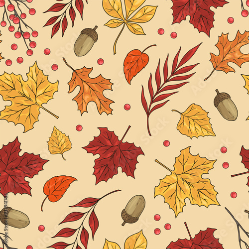 Leaf fall colorful seamless pattern