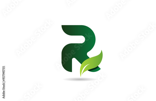 green leaf R letter alphabet logo icon design suitable for a green or vegan vegetarian concept