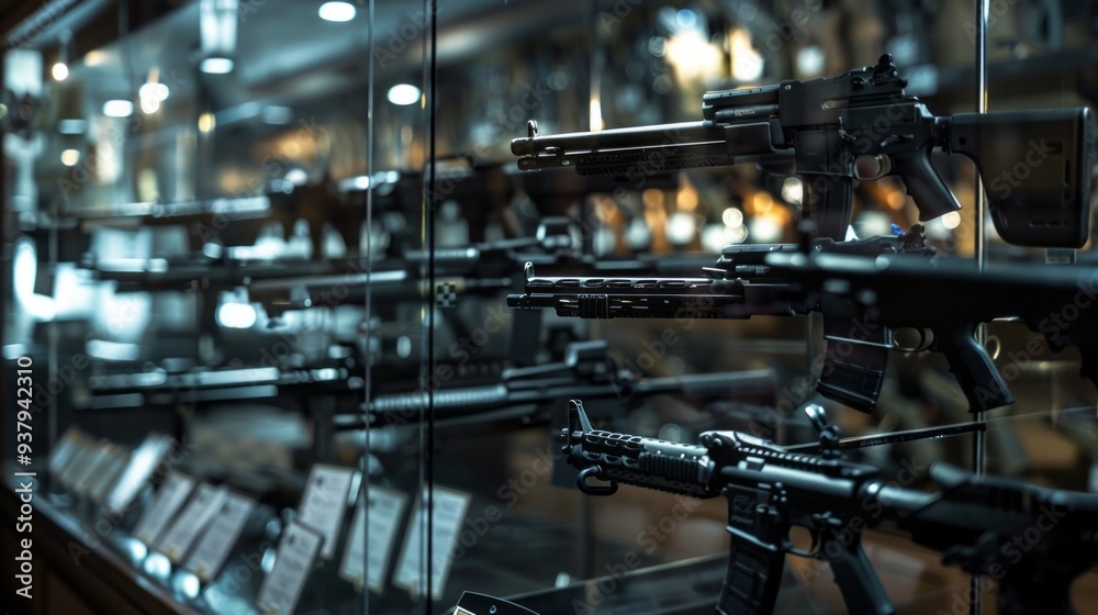 Fototapeta premium A display of guns in a glass case