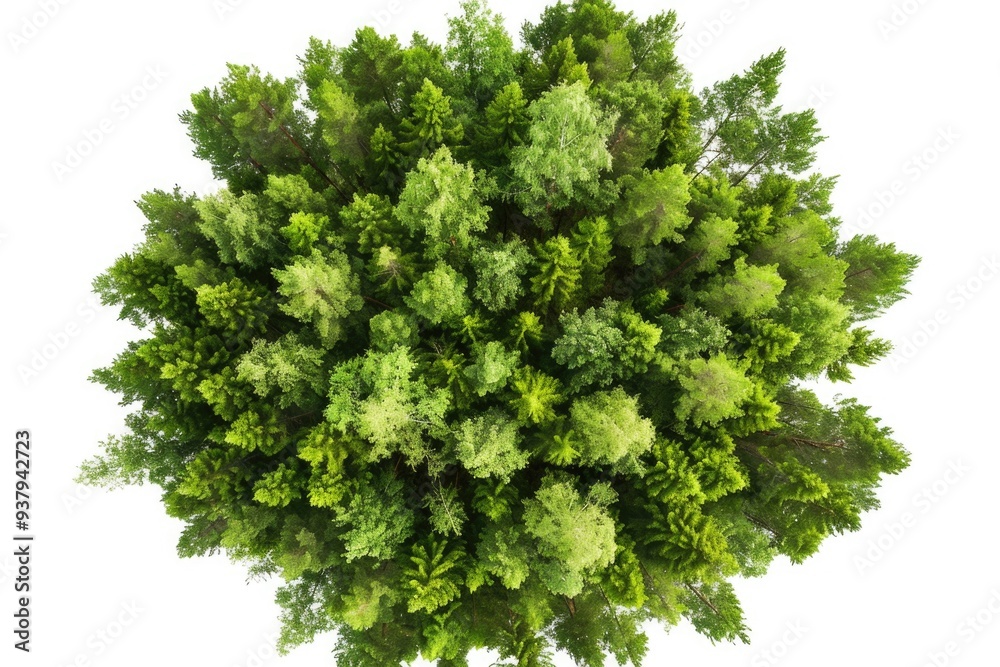 Obraz premium A top-down view of a green tree with trunk and branches, suitable for use in environmental or botanical contexts