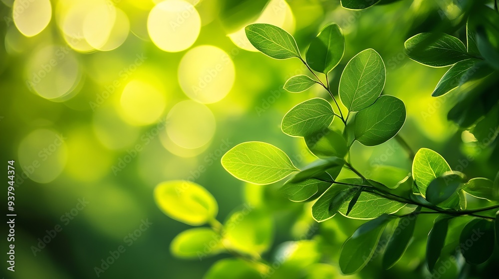 Bright green bokeh nature background : Generative AI