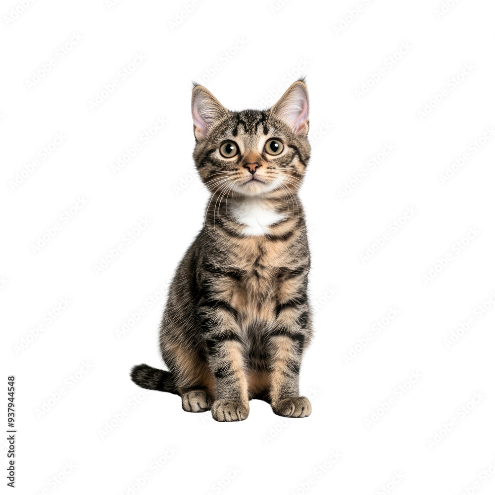 Fototapeta premium Adorable Tabby Kitten Sitting and Looking Up