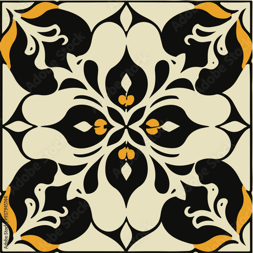 Vector illustration of traditional square design elements, black and white seamless floor tiles design vector, 