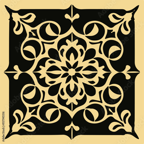 Vector illustration of traditional square design elements, black and white seamless floor tiles design vector, 