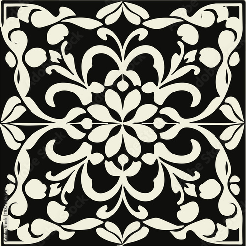 Vector illustration of traditional square design elements, black and white seamless floor tiles design vector, 