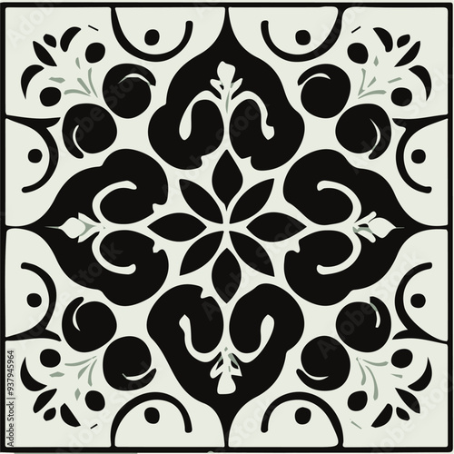 Vector illustration of traditional square design elements, black and white seamless floor tiles design vector, 