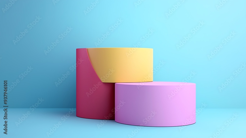 Colorful geometric shapes arranged on a blue background, perfect for modern design and abstract art concepts. Colorful geometric shapes arranged on a blue background, perfect for modern design and abstract art concepts.