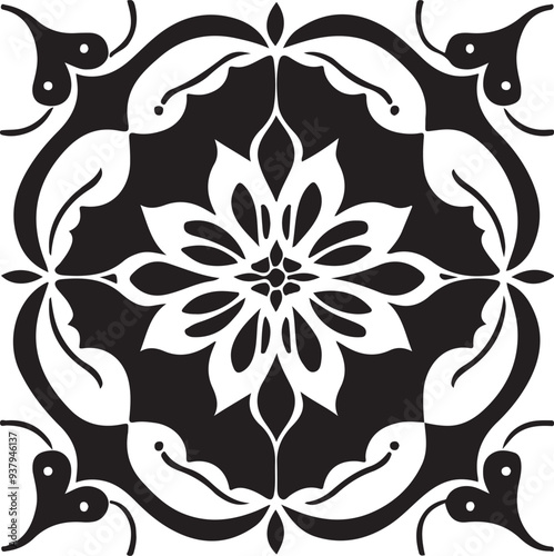 Vector illustration of traditional square design elements, black and white seamless floor tiles design vector, 