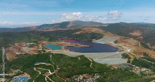 Nickel mining with forest in surroundings and villlages. Environtmental resources. Mindanao, Philippines. photo