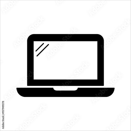 Laptop computer with white and blank screen on transparent background.