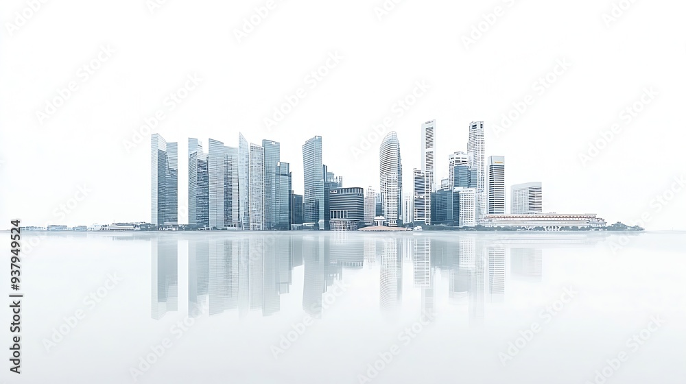 Obraz premium Cityscape of Singapore isolated on white background : Generative AI