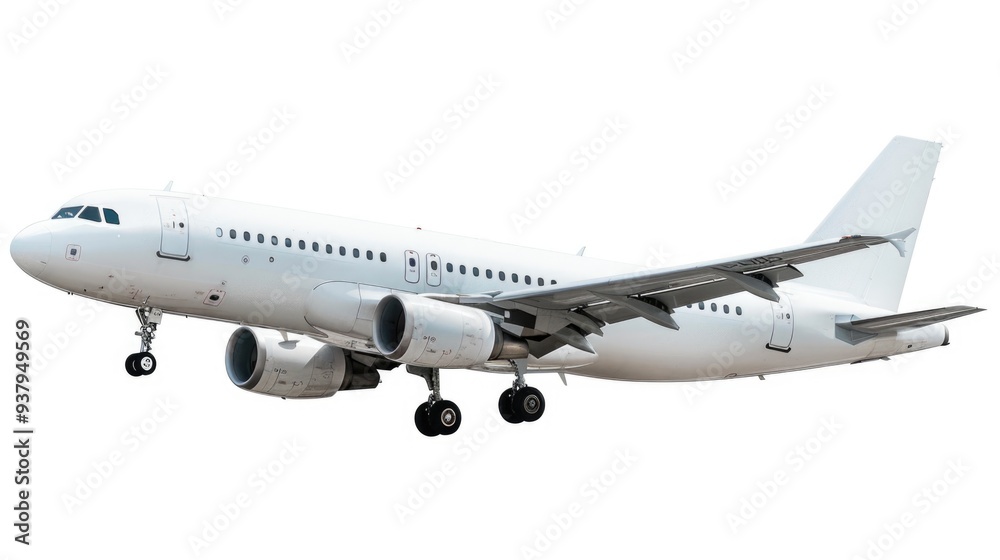 Obraz premium A large commercial airliner flying high in the clear blue sky, no clouds or contrails