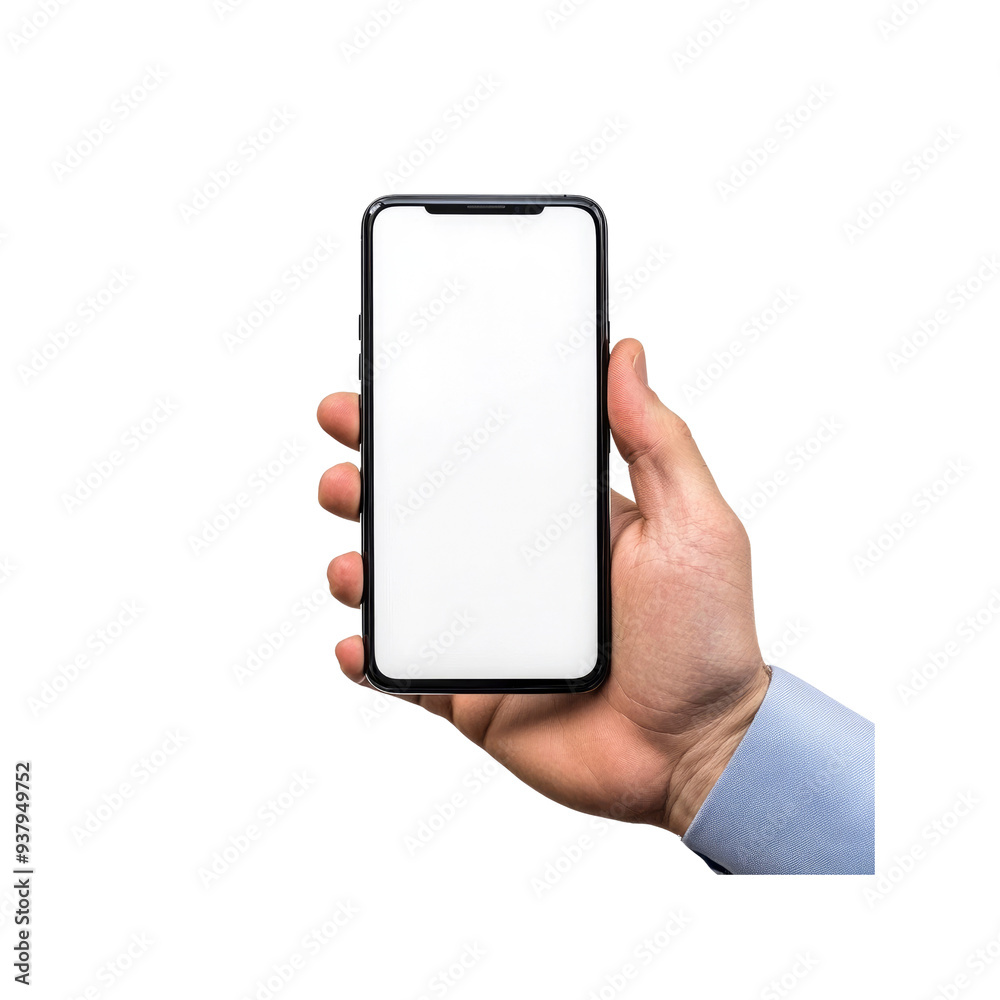 Hand Holding Smartphone With White Screen