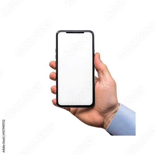 Hand Holding Smartphone With White Screen