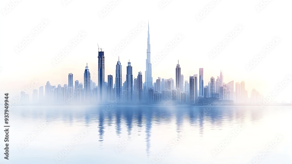 Naklejka premium Cityscape of Dubai United Arab Emirates isolated on white background : Generative AI